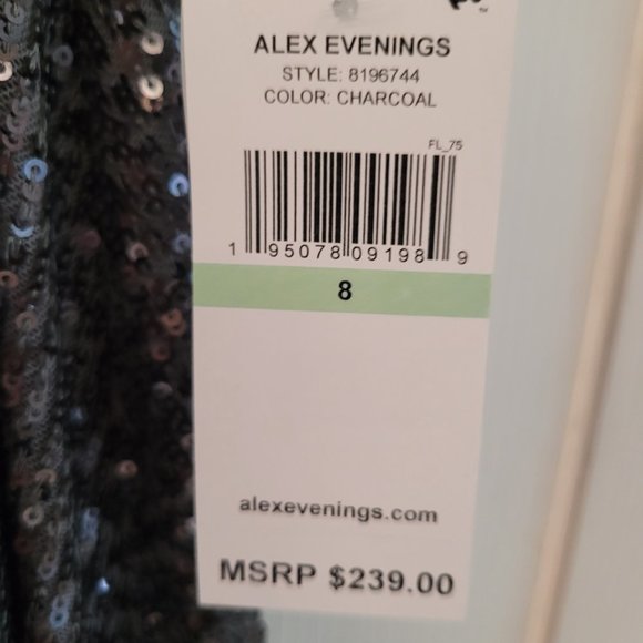 Alex Evenings 3/4 Sleeve Sequin A-line Party Dress - Picture 2 of 3